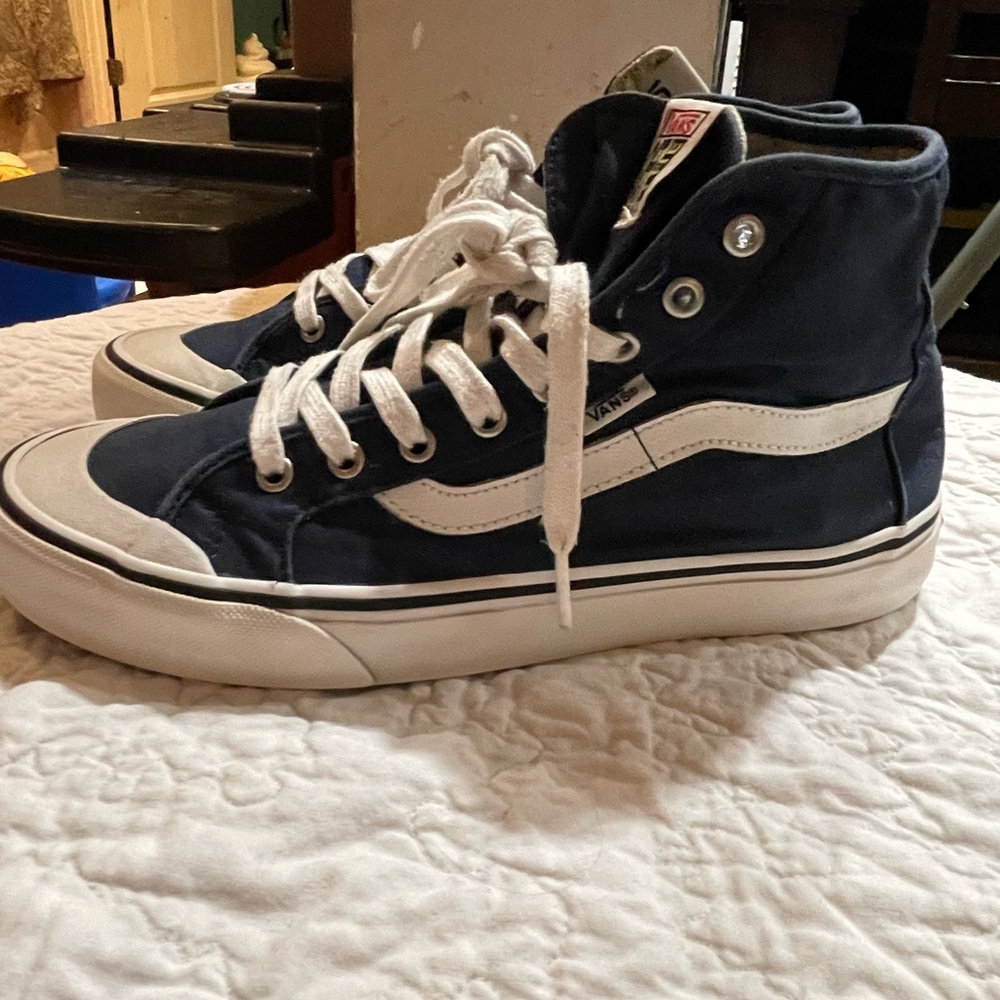 Vans Dark Blue High-Top Sneakers with White Accents